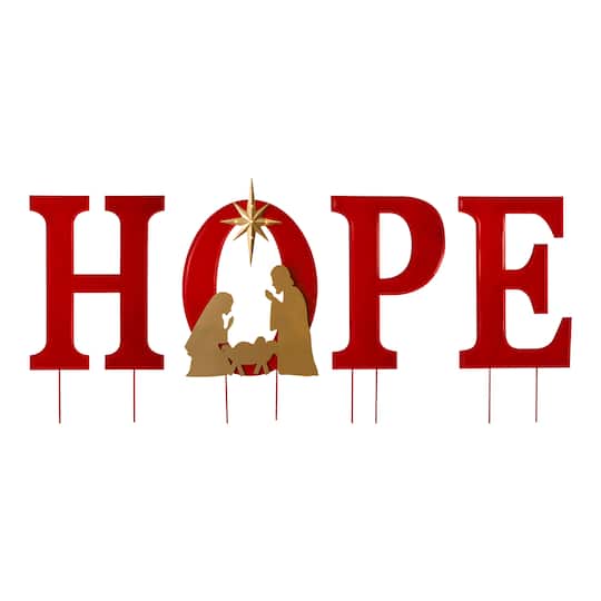Glitzhome® 2.5ft. LED Metal Hope Yard Stake Set with Timer